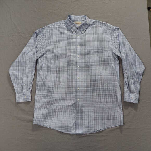 Roundtree Yorke Gold Label Shirt Mens Large 16.5 Blue Graph Check Cotton Twill - Picture 1 of 10